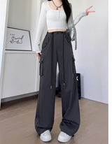 White American overalls women's spring, autumn and summer 2025 new high waist drape wide leg sweatpants casual slimming sports pants - Negative Apparel