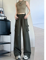 White American overalls women's spring, autumn and summer 2025 new high waist drape wide leg sweatpants casual slimming sports pants - Negative Apparel