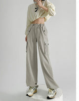 White American overalls women's spring, autumn and summer 2025 new high waist drape wide leg sweatpants casual slimming sports pants - Negative Apparel