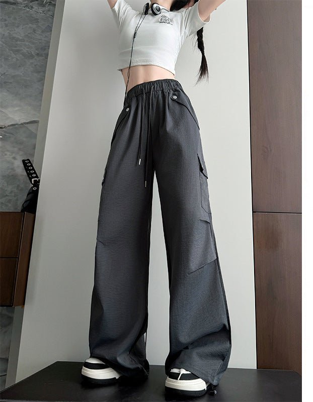 White American style low waist parachute pants women spring 2025 new mountaineering wide leg sweatpants slim sports overalls - Negative Apparel