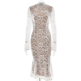 White Lace Elegance — Semi - Turtleneck Bodycon Dress - Negative Apparel
