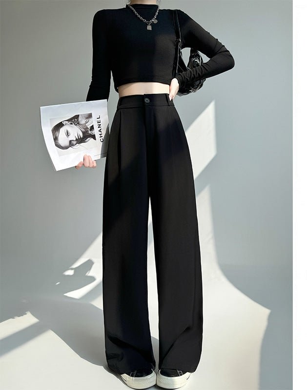 White suit pants drape pants women's new spring and autumn high - grade drape straight pants small casual wide - leg pants - Negative Apparel