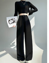 White suit pants drape pants women's new spring and autumn high - grade drape straight pants small casual wide - leg pants - Negative Apparel