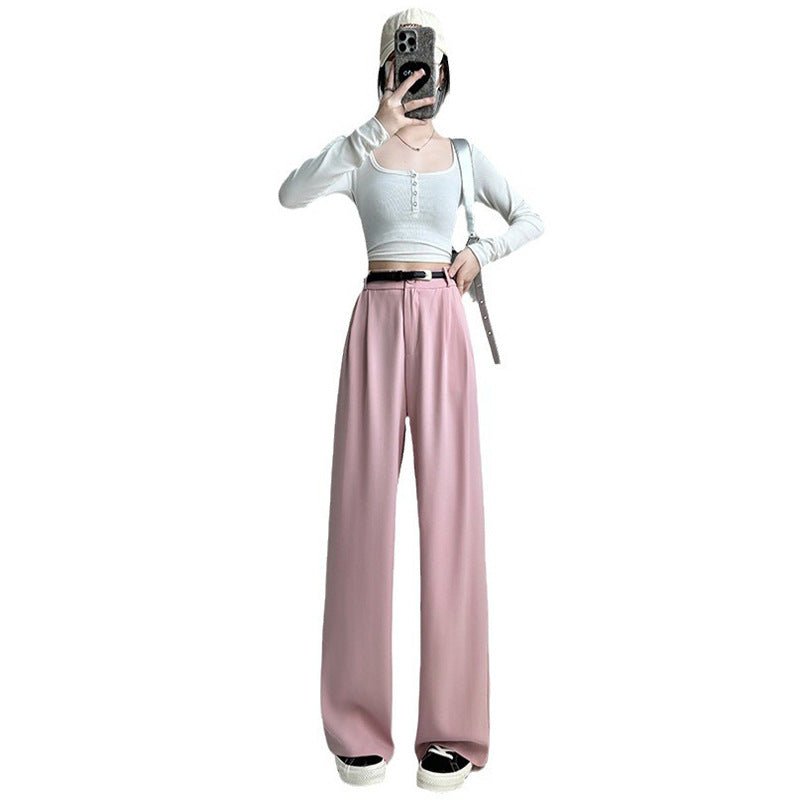 White suit pants drape pants women's new spring and autumn high - grade drape straight pants small casual wide - leg pants - Negative Apparel