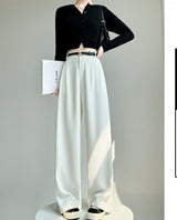 White suit pants drape pants women's new spring and autumn high - grade drape straight pants small casual wide - leg pants - Negative Apparel