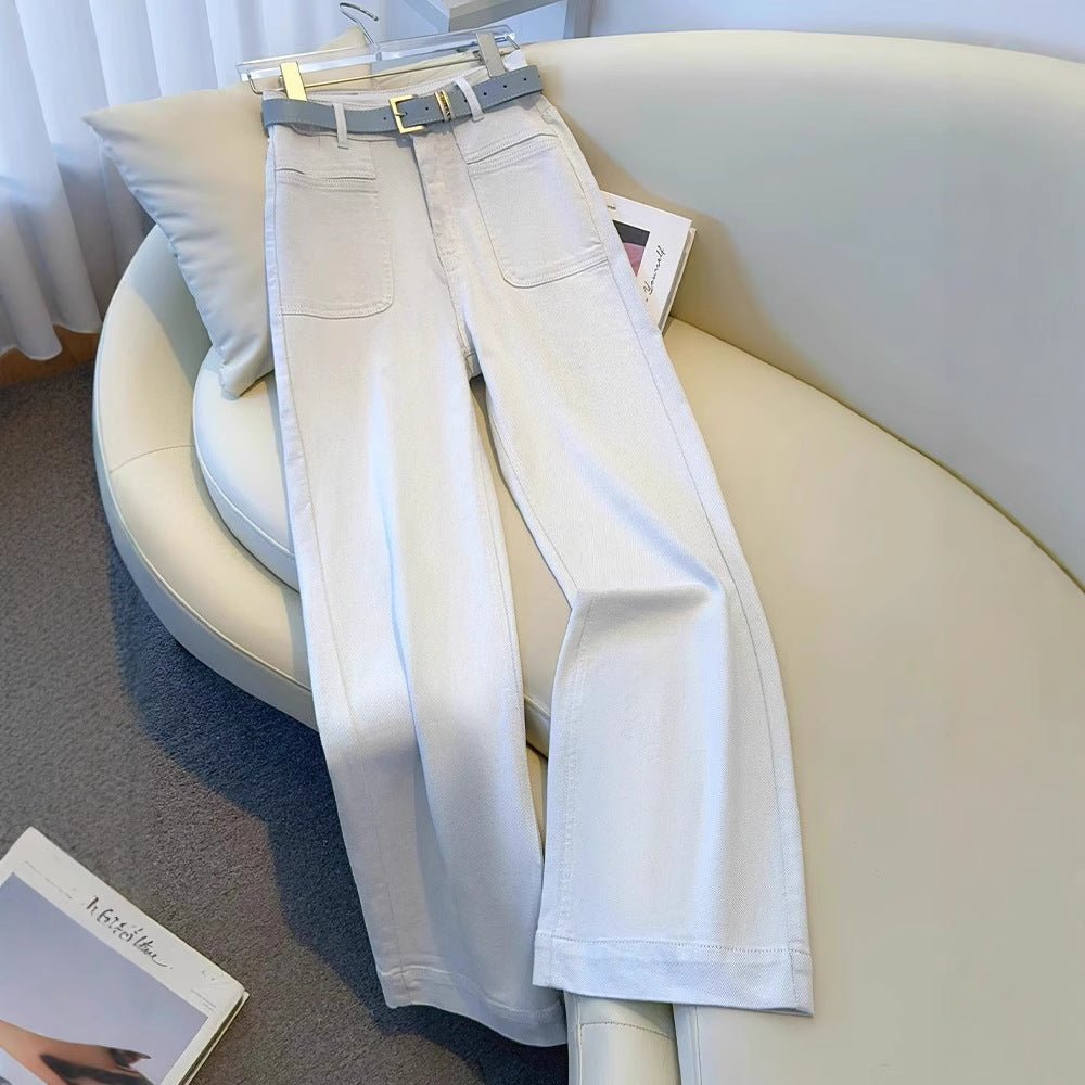 White Women’s High - Waist Straight Denim Jeans – Literary Art Retro Style with Multi - Pocket & Button Detail | Spring 2025 Collection - Negative Apparel