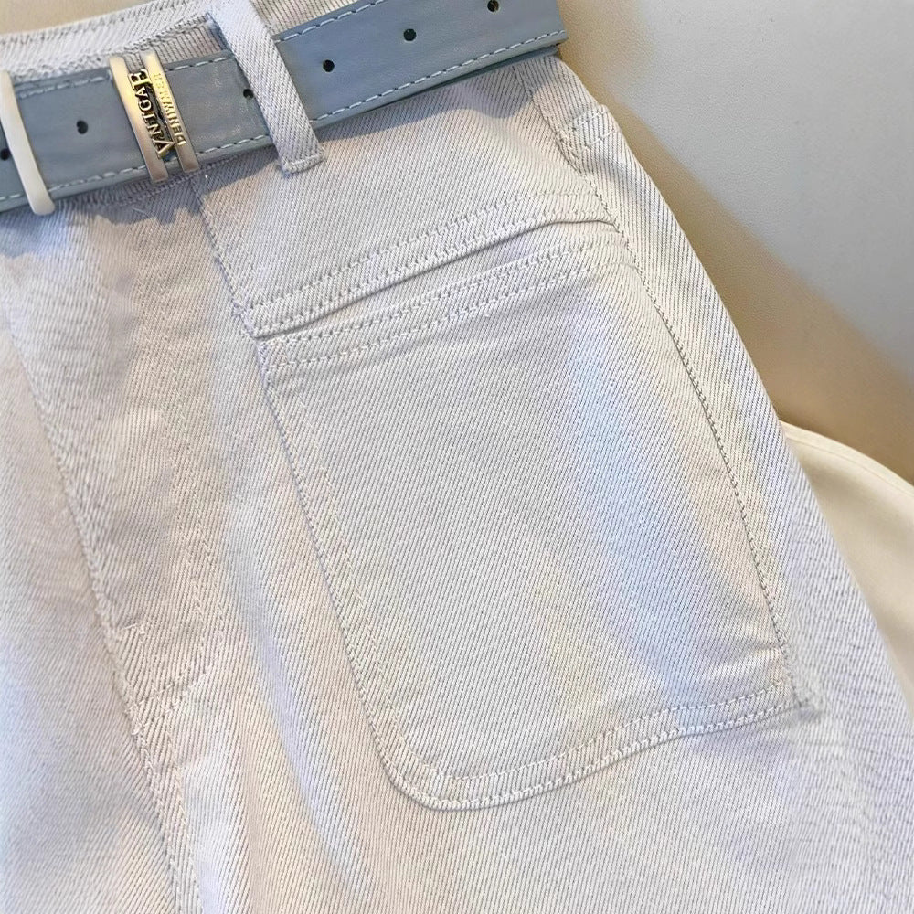 White Women’s High - Waist Straight Denim Jeans – Literary Art Retro Style with Multi - Pocket & Button Detail | Spring 2025 Collection - Negative Apparel