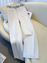 White Women’s High - Waist Straight Denim Jeans – Literary Art Retro Style with Multi - Pocket & Button Detail | Spring 2025 Collection - Negative Apparel