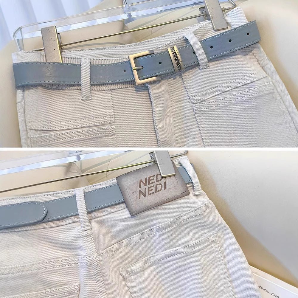 White Women’s High - Waist Straight Denim Jeans – Literary Art Retro Style with Multi - Pocket & Button Detail | Spring 2025 Collection - Negative Apparel