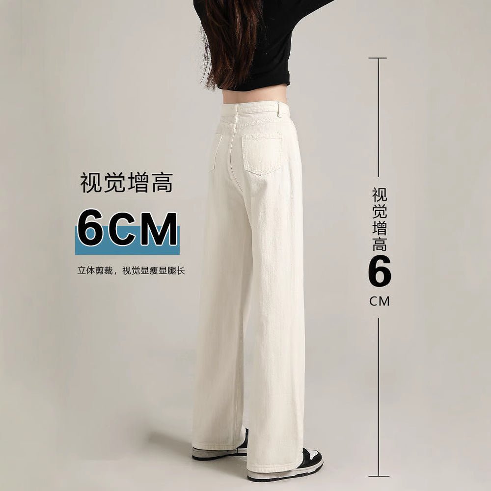 White Women’s High - Waist Wide - Leg Denim Jeans – Trendy Street Hipster Style with Button Detail | Autumn 2025 Collection - Negative Apparel