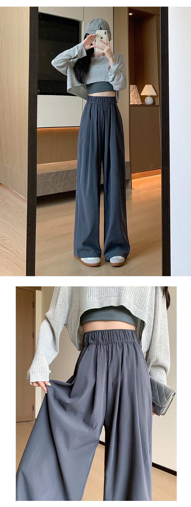 Wide - leg pants for women Spring women's petite 2025 new high waist drape casual straight pants lazy style Yamamoto pants - Negative Apparel