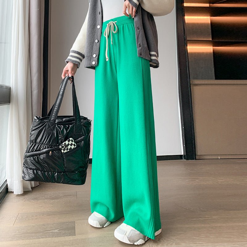 Wide - leg pants with side pleats and ribs, thickened, loose and slim - fitting lounge pants for women - Negative Apparel