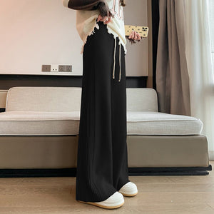 Wide - leg pants with side pleats and ribs, thickened, loose and slim - fitting lounge pants for women - Negative Apparel