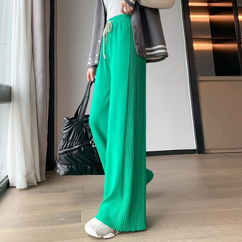 Wide - leg pants with side pleats and ribs, thickened, loose and slim - fitting lounge pants for women - Negative Apparel