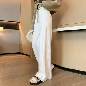 Wide - leg pants with side pleats and ribs, thickened, loose and slim - fitting lounge pants for women - Negative Apparel