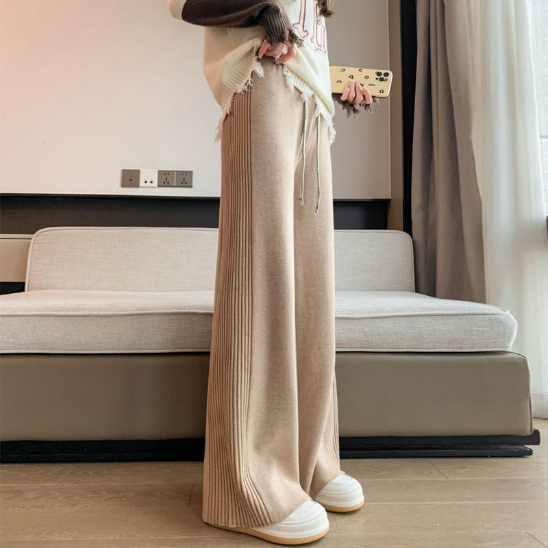 Wide - leg pants with side pleats and ribs, thickened, loose and slim - fitting lounge pants for women - Negative Apparel