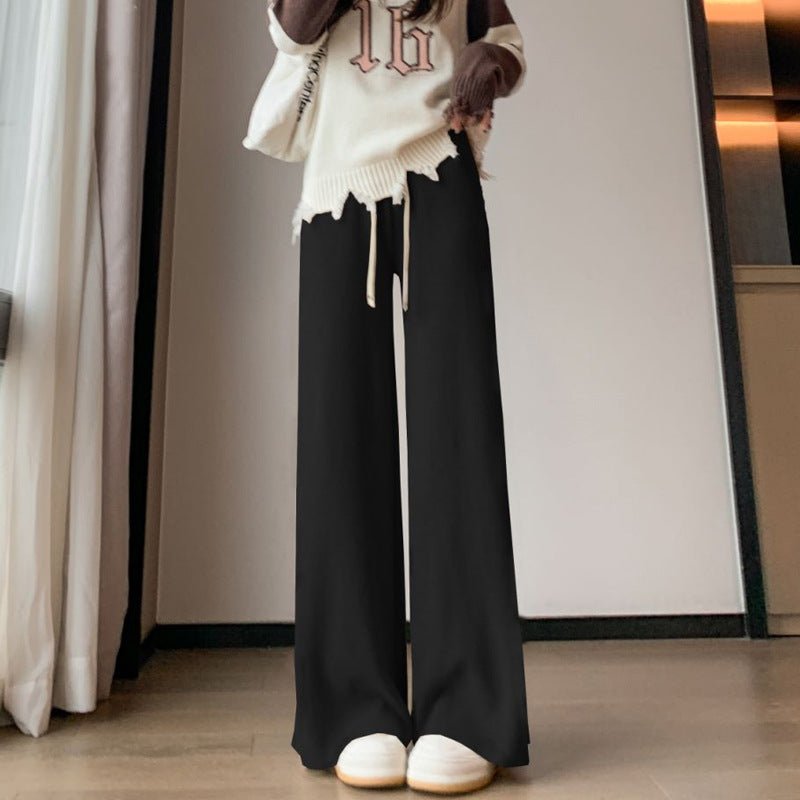 Wide - leg pants with side pleats and ribs, thickened, loose and slim - fitting lounge pants for women - Negative Apparel