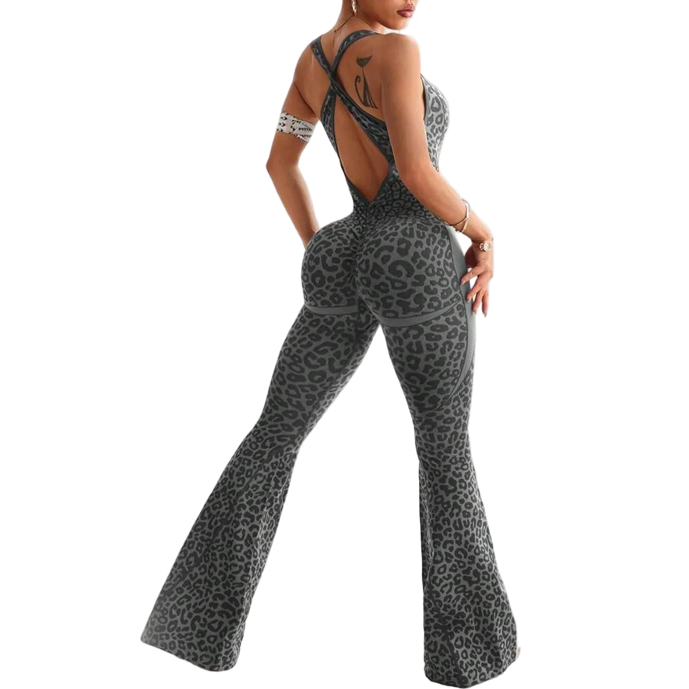 Wild Pulse | Cross - Back Seamless Leopard Jumpsuit - Negative Apparel