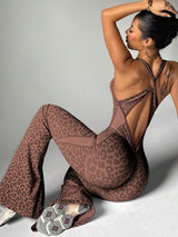 Wild Pulse | Cross - Back Seamless Leopard Jumpsuit - Negative Apparel
