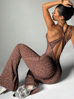 Wild Pulse | Cross - Back Seamless Leopard Jumpsuit - Negative Apparel
