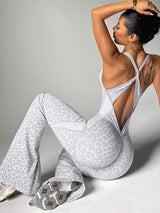 Wild Pulse | Cross - Back Seamless Leopard Jumpsuit - Negative Apparel