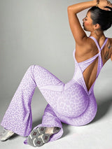 Wild Pulse | Cross - Back Seamless Leopard Jumpsuit - Negative Apparel