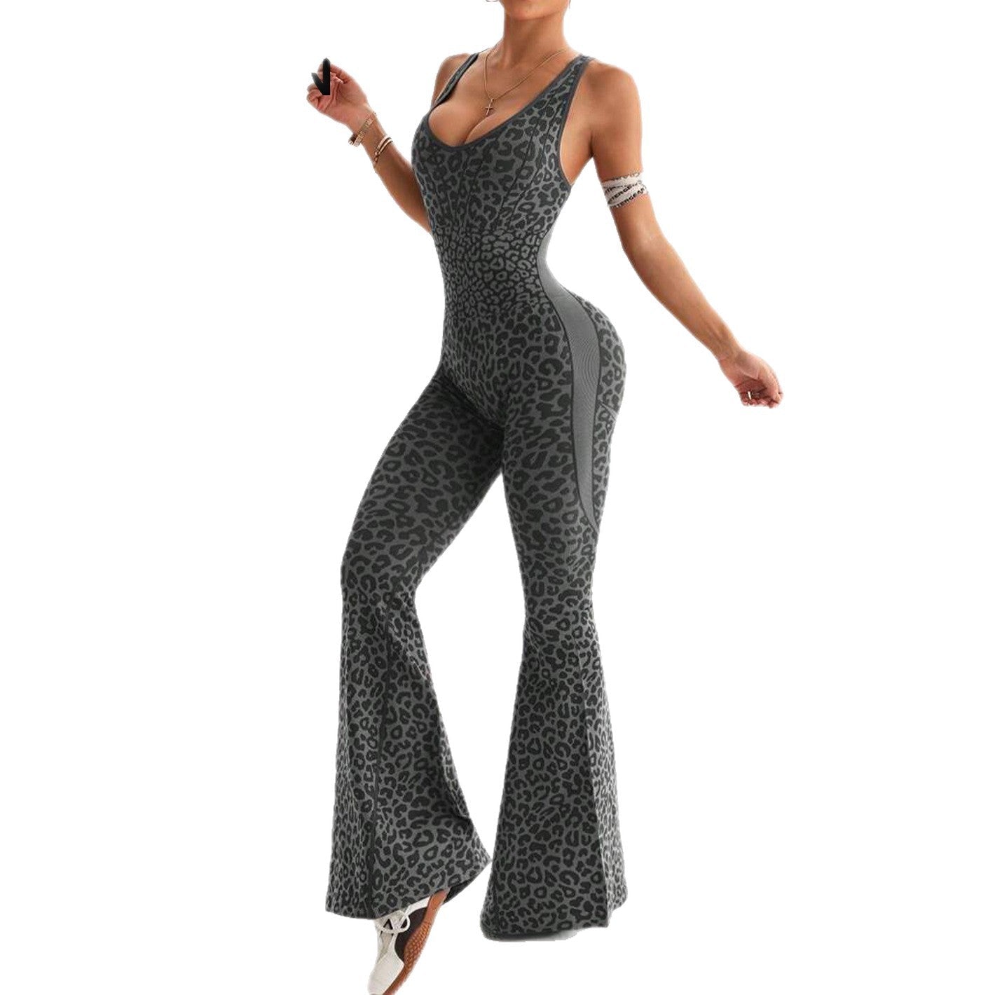 Wild Pulse | Cross - Back Seamless Leopard Jumpsuit - Negative Apparel