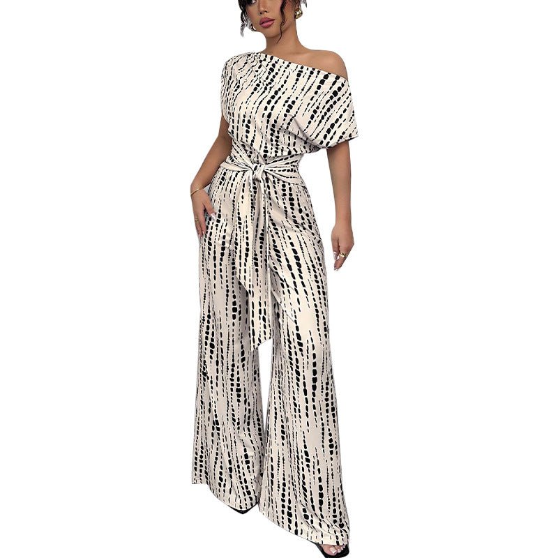 Wind diagonal shoulder strap jumpsuit wide - leg trousers - Negative Apparel