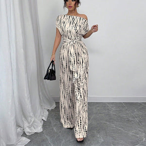 Wind diagonal shoulder strap jumpsuit wide - leg trousers - Negative Apparel