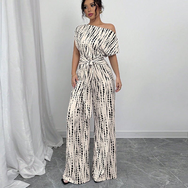 Wind diagonal shoulder strap jumpsuit wide - leg trousers - Negative Apparel