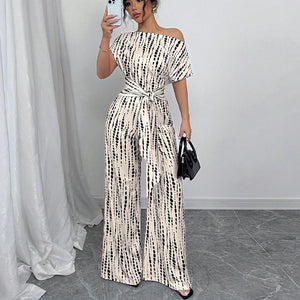 Wind diagonal shoulder strap jumpsuit wide - leg trousers - Negative Apparel