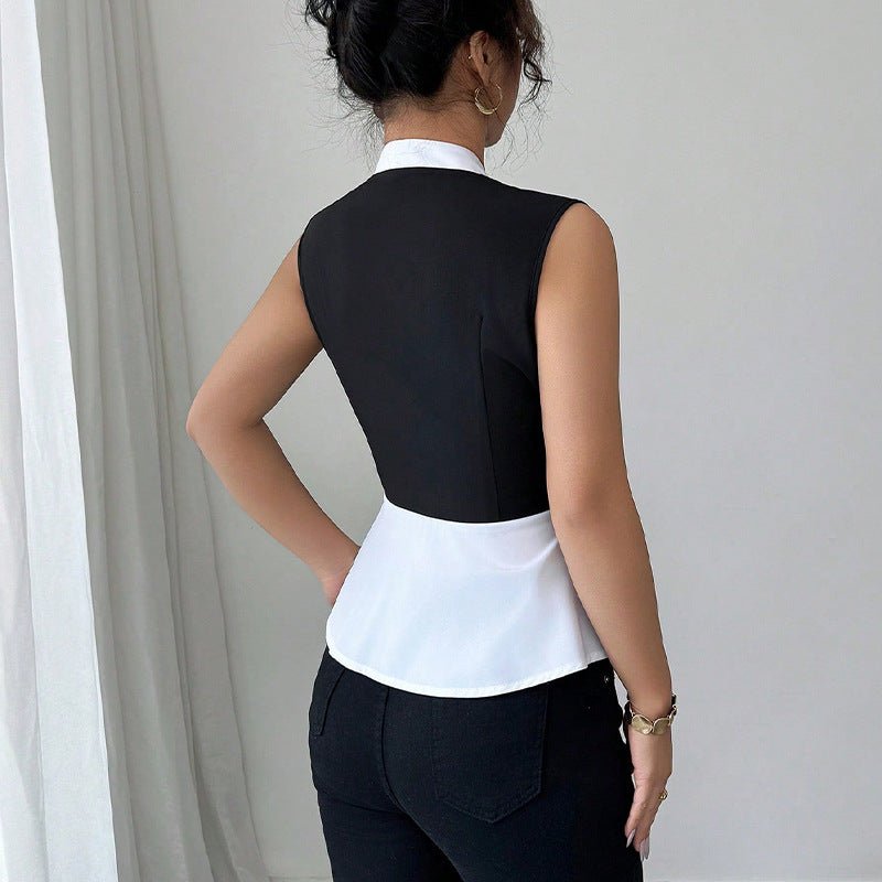 wink sleeveless shirt 2025 summer an and n commuter style fake two - piece cardigan shirt for women - Negative Apparel