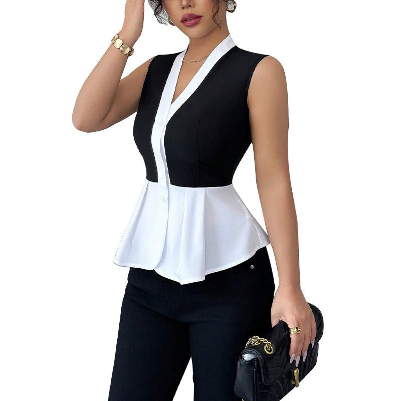 wink sleeveless shirt 2025 summer an and n commuter style fake two - piece cardigan shirt for women - Negative Apparel