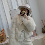 Winter 2024 Japanese Korean Style Faux Fur Short Jacket for Women – Elegant Round Neck Soft Leather Plush Coat - Negative Apparel