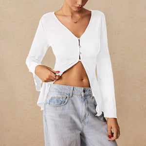 Winter 2025 Celebrity - Inspired V - Neck Cardigan Top - Negative Apparel