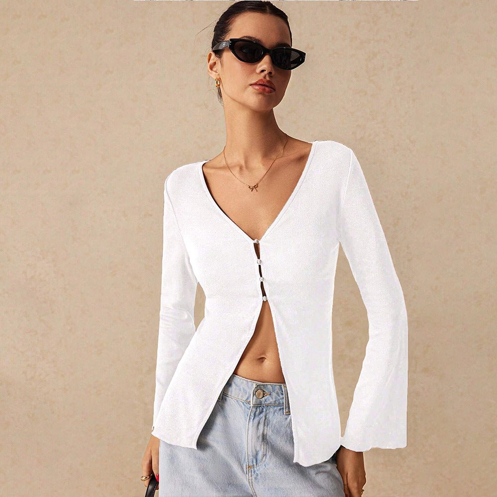 Winter 2025 Celebrity - Inspired V - Neck Cardigan Top - Negative Apparel