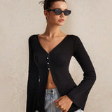 Winter 2025 Celebrity - Inspired V - Neck Cardigan Top - Negative Apparel