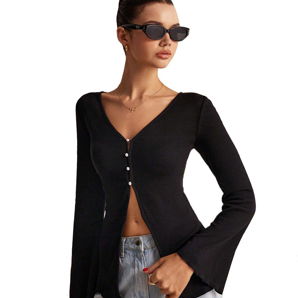 Winter 2025 Celebrity - Inspired V - Neck Cardigan Top - Negative Apparel