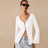 Winter 2025 Celebrity - Inspired V - Neck Cardigan Top - Negative Apparel
