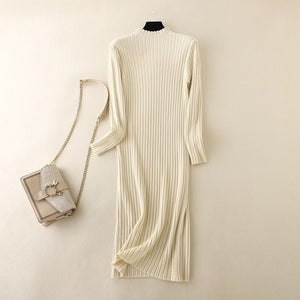 Winter knitted sweater dress over the knee new half - high collar thickened dress - Negative Apparel