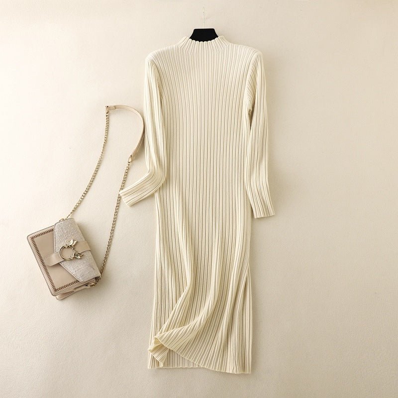 Winter knitted sweater dress over the knee new half - high collar thickened dress - Negative Apparel