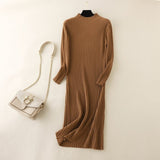 Winter knitted sweater dress over the knee new half - high collar thickened dress - Negative Apparel