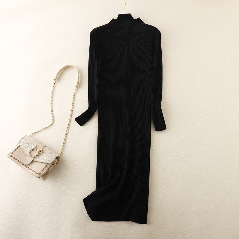 Winter knitted sweater dress over the knee new half - high collar thickened dress - Negative Apparel