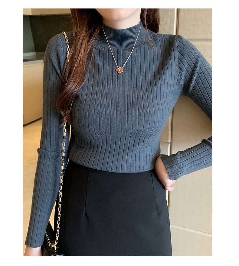 Winter knitted sweater for women half turtleneck solid color hi - neck - Negative Apparel