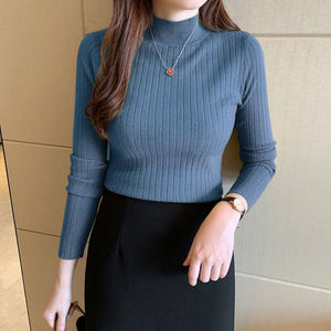 Winter knitted sweater for women half turtleneck solid color hi - neck - Negative Apparel