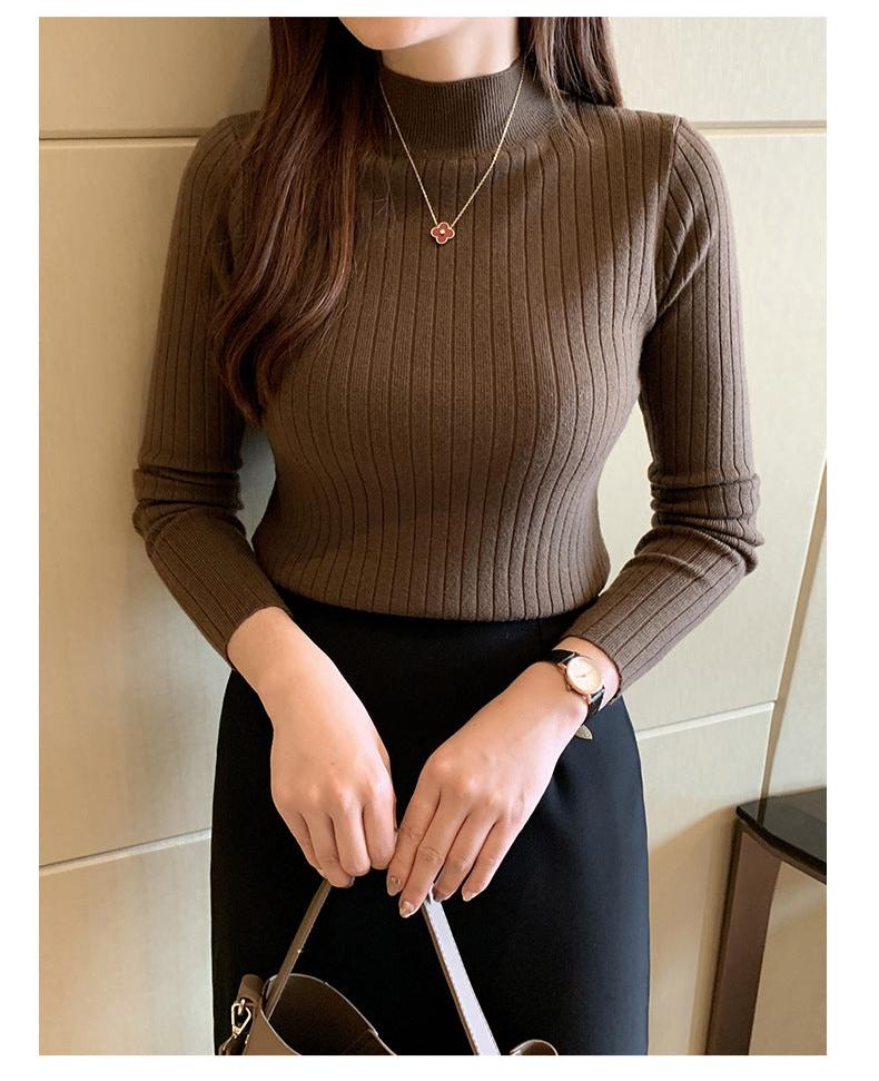 Winter knitted sweater for women half turtleneck solid color hi - neck - Negative Apparel