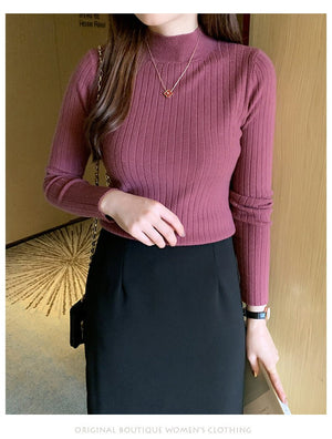 Winter knitted sweater for women half turtleneck solid color hi - neck - Negative Apparel