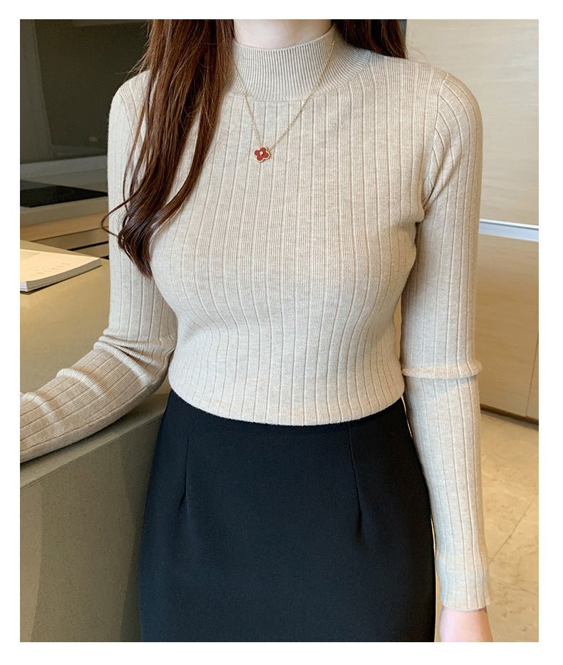 Winter knitted sweater for women half turtleneck solid color hi - neck - Negative Apparel