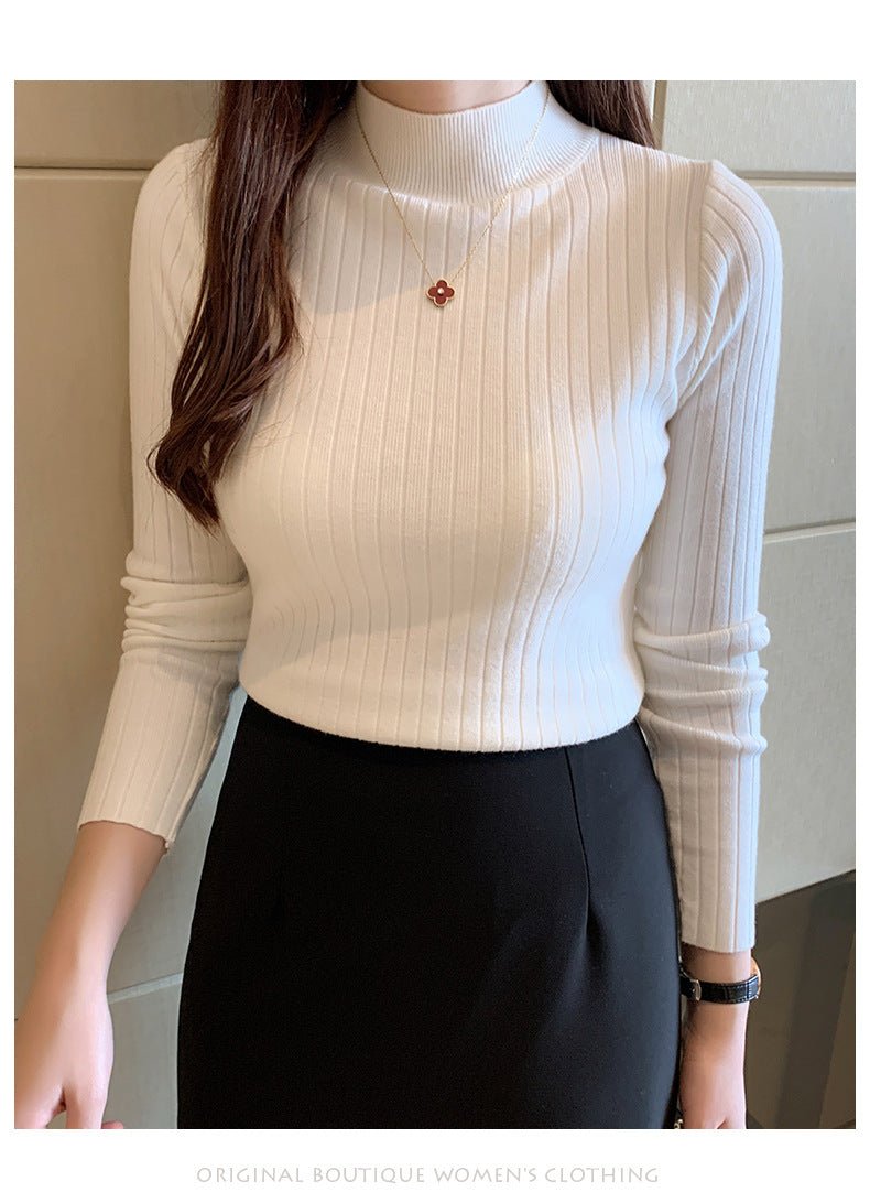 Winter knitted sweater for women half turtleneck solid color hi - neck - Negative Apparel