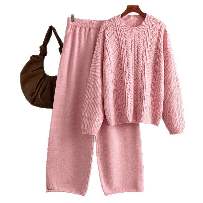 Winter loose twist pullover sweater women's suit knitted wide - leg pants co - ord set - Negative Apparel